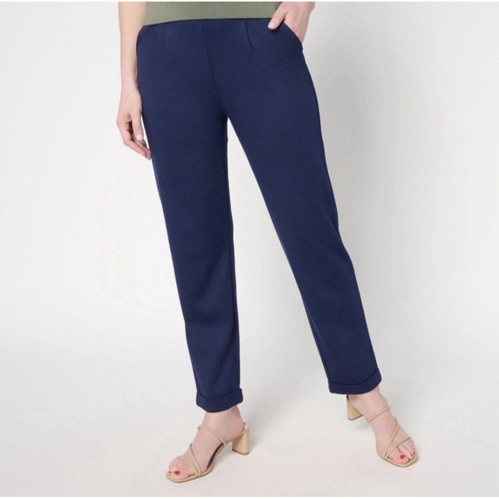 Joan Rivers Regular Tapered Ankle Ponte Pants Navy Sz Medium